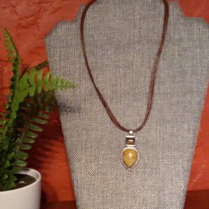 Signed Roman 3 Strand Cord Choker with Teardrop Jasper Pendant